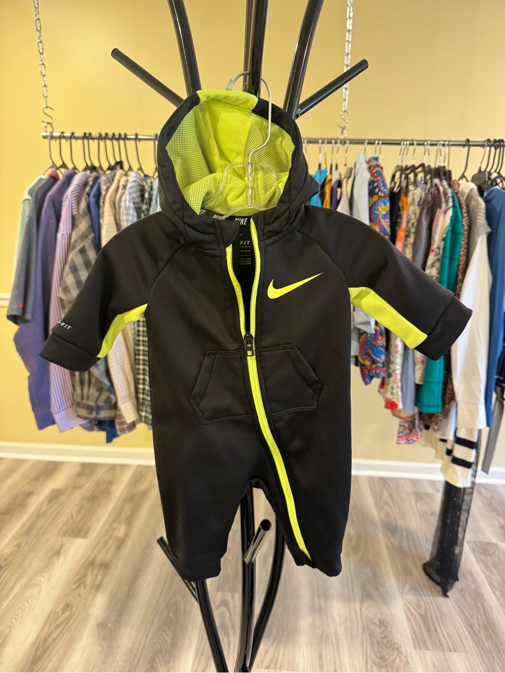 Nike baby Black & Neon Hooded One-Piece